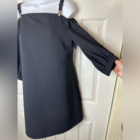 TIBI Suspender Dress Black Twill Mini Open Shoulder Straps Adjustable City Chic - Picture 5 of 15